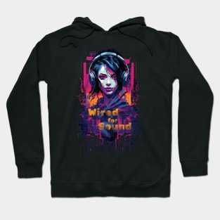 Cyberpunk Woman in Headphones listening to music Hoodie